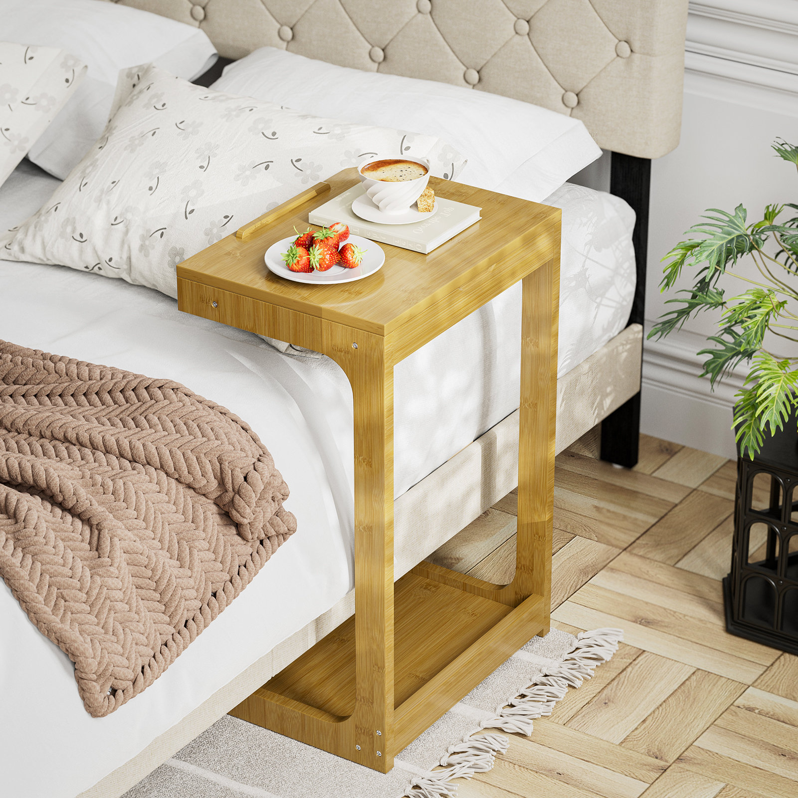 Ebern Designs Degnan Bamboo Adjustable C Table End Table Reviews Wayfair